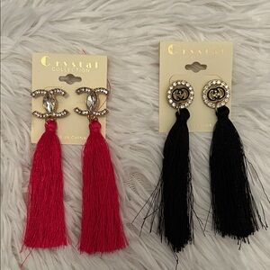 Red and Black Tassel Earrings